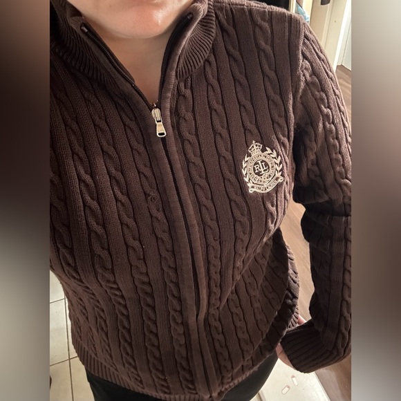 Vintage Ralph Lauren Brown Zip-Up Cable Knit Sweater - Picture 4 of 4